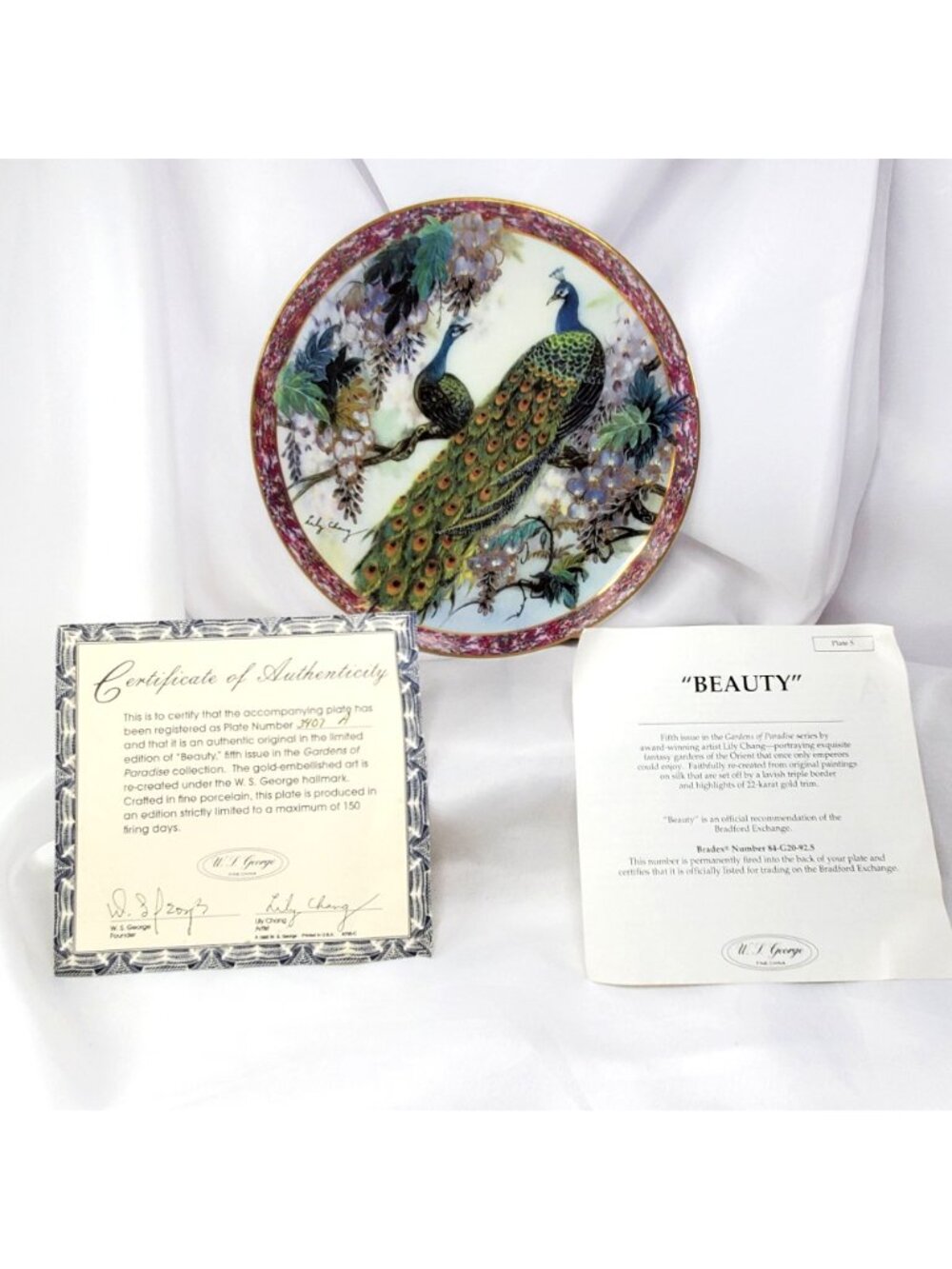 Beauty Peacock Plate By Lily Chang Gardens Of Paradise 1993 COA - Picture 2 of 12